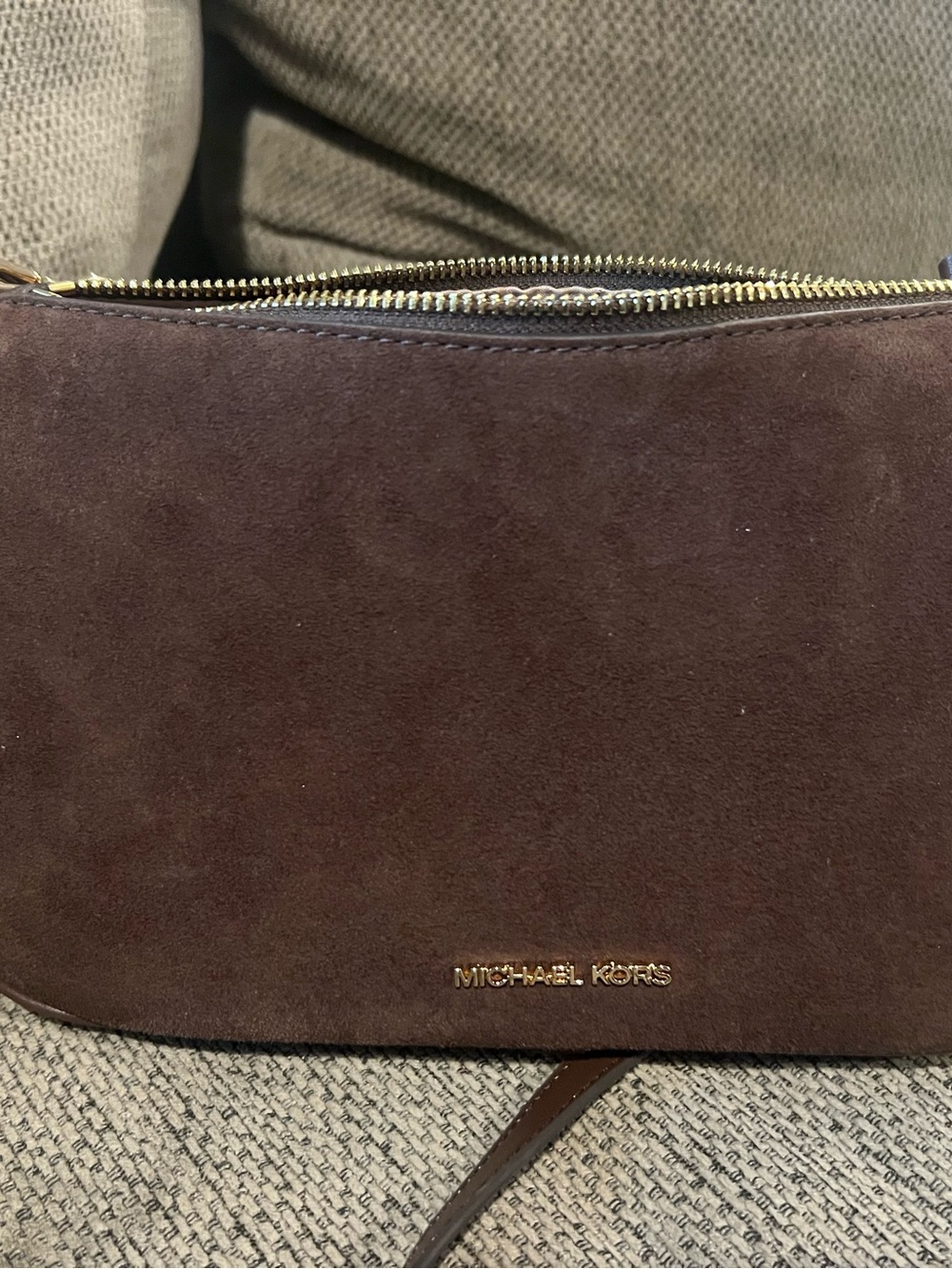 Michael Kors Brown Suede Shoulder Bag with Gold Hardware